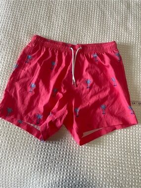Bermie’s Men’s Pink Palm-Print Swim Trunks